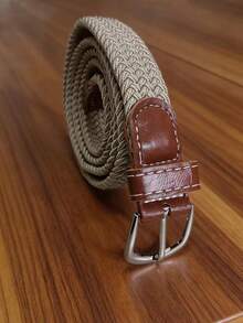 1 chiếc thắt lưng thun dệt dành cho nam, nhiều màu sắc để lựa chọn, thiết kế không khóa, thời trang thường ngày phù hợp cho chơi golf và trang phục hàng ngày. - Màu be - Xem 5