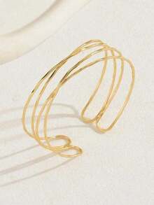 1pc Women's Metal Texture Stripe Bracelet, Multi-Layered Retro Wrap Style, New High-End Hand Ornament, Armlet - 金色 - 查看 2