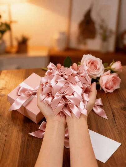1/10Pcs Lavender Satin Bows 2 Inch, Self Adhesive Ribbon Bows For Gift Wrapping, Pre-Made Craft Bows For Birthday Wedding Holiday Party Decor, Home Decoration Supplies