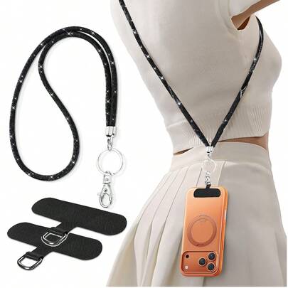 Bộ 3 dây đeo cổ lưới bóng, dùng hàng ngày cho văn phòng, dùng để treo thẻ ID, chìa khóa, ví chống thất lạc, dây đeo lưới đính đá kèm móc khóa điện thoại, móc chìa khóa có thể tháo rời dành cho nữ, thích hợp cho du lịch, tiệc tùng, mua sắm, văn phòng phẩm (kiểu dáng đa năng)