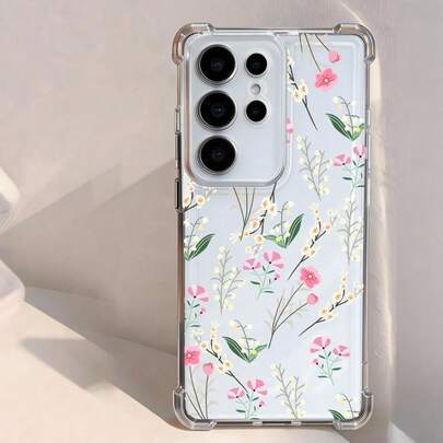 1pc Transparent Shockproof Floral Pattern Android Phone Case, Suitable For Galaxy S25 Plus/Galaxy S25 Ultra/Galaxy Note20/Galaxy A52 5G/Galaxy S23 Ultra/Galaxy S22/ 13C 4G/Galaxy A35/Galaxy,SAM/Honor/Note13pro/S23 Ultra/S24 Ultra/S25/A56 Protective Cover