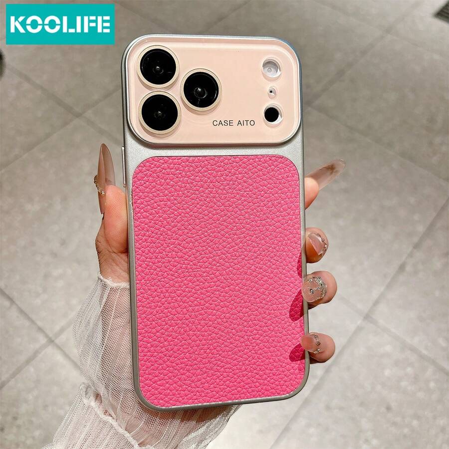 Color Splicing Leather Texture Basic Phone Case Koolife 1pc PC+PU Leather Material With Large Window Raised Lens Protection And Built-In Lens Film Shock-Resistant And Fashionable Design Compatible With IPhone 17/17 Pro/17 Pro Max Spring Gift Birthday Present