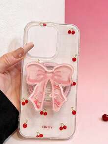 1 ốp lưng điện thoại nam châm hình hoa anh đào kẻ caro nữ tính kèm giá đỡ hình nơ, tương thích với dòng Apple 11/12/13/14/15/16/17 Pro Max, món quà tươi mới và dễ thương dành cho bạn bè và gia đình. - Anh đào kẻ ô - Xem 3