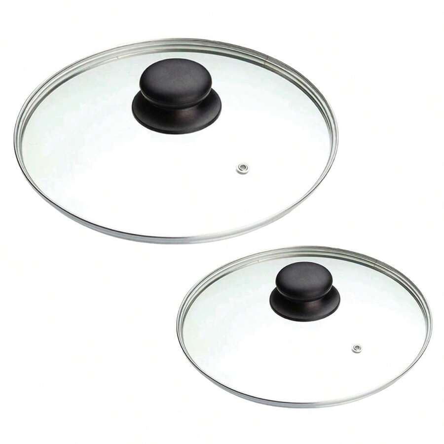 Kit 2 Tampas 24 e 34cm de Vidro Resistente Panelas e Frigideiras com Puxador de Plástico ou Madeira