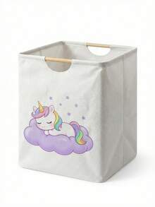 1 pièce Grand panier à linge pliable avec poignée en bois, imprimé avec motif poney, panier à linge pliable durable pour salle de bain, nurserie, panier de rangement polyvalent - Multicolore - Voir 6
