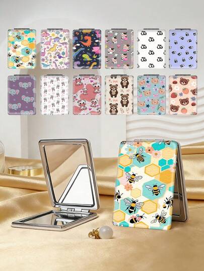 1 chiếc gương trang điểm cầm tay kiểu INS hình động vật dễ thương, có thể gập lại, nhẹ và nhỏ gọn, chất liệu da PU bền, phù hợp với nhiều trường hợp, in hình khủng long, ong, bò, chim cánh cụt, voi, gấu hoạt hình, gương bỏ túi hình chữ nhật có thể gập lại, tiện lợi mang theo, gương trang điểm cho du lịch, tụ họp.