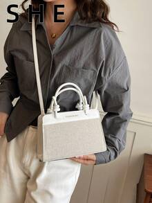 2026春夏新款极简通勤单肩包、时尚手提包、多功能纹理斜挎包 - 白色 - 查看 3