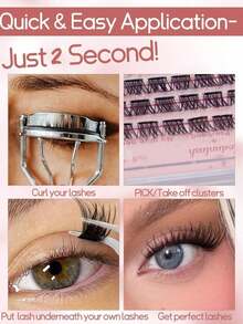60pcs Self-Adhesive False Eyelashes, Press-On Lash Clusters, Natural Look, 10-16mm, No Glue Needed, Easy To Wear - 黑色 - 查看 3
