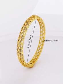 1pc 24K Gold Plated Middle Eastern Style Four-Leaf Flower Bangle Bracelet, Luxury African/Nigerian Women's Wedding Party Accessory, Bohemian Jewelry - Gold 5 - View 19