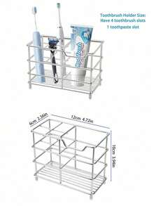 5-Compartment 304 Stainless Steel Multifunctional Bathroom Toothbrush Holder Toothpaste Rack Bathroom Storage Shelf Cosmetic Rack Draining Rack Bathroom Decor - Multicolor - View 9