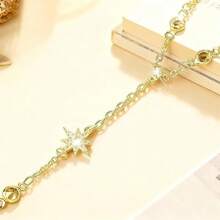 1pc Gold/Silver Star Linked Finger Chain Bracelet Ring Set, Summer Elegant Rhinestone Jewelry, Bracelet For Women Non Tarnish Star Dainty, Jewelry Women, Summer, Bracelets For Women - 金色 - 查看 2
