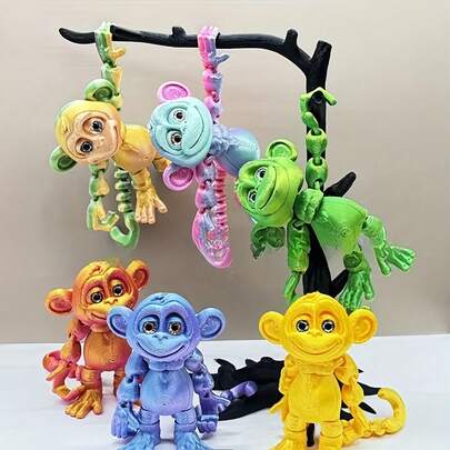 3D Printed Movable Colorful Monkey Figurine, Suitable For Children 3+ Years Old, Fun And Interesting, Decorative Item, Handicraft, Applicable For Home/Office/Decoration, Fantasy Series Gift, Home Decor, Toy Room Decor, Perfect For Holiday Gatherings, Birthday Parties, And Classroom Rewards