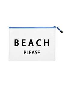 防水時尚沙灘包，印有「Beach Please」彩色圖案、棕櫚樹、海鳥、波浪圖案。大容量透明化妝包配尼龍拉鍊 - 輕量、春/夏收納，適用於游泳、沙灘、潛水和夏季度假、返校，輕量防曬收納包，適合朋友、家人、閨蜜、同學。完美的生日、節日、派對、婚禮（伴娘）禮物和紀念品，郵輪必備，夏季度假禮物 - 彩色 - 查看 15