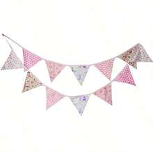 12pcs/Set Fabric Triangle Pennant Banner, Suitable For Birthday Party, Wedding, Bridal Shower, Outdoor And Home Decor - 085 - 查看 2
