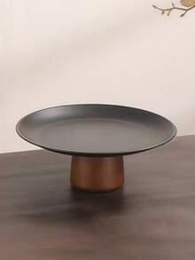 1 pièce Présentoir à gâteau en acier inoxydable avec base en bois, assiette de présentation de desserts, plateau multifonctionnel pour fruits, convient pour la décoration de table à manger, service à la maison et en cuisine, utilisation pendant le Ramadan - Noir - Voir 12