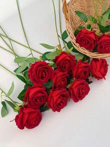 Bó hoa hồng lụa nhân tạo 6/10 bông, hoa hồng lụa giả trông như thật, thích hợp cho Ngày Valentine, Ngày của Mẹ, Giáng sinh, trang trí nhà cửa, tiệc cưới, quà tặng ngày lễ, giỏ hoa, trang trí xe hơi, phụ kiện váy áo, cắm hoa, trang trí nhà cửa, trang trí phòng. - Màu Hoa hồng đỏ - Xem 4