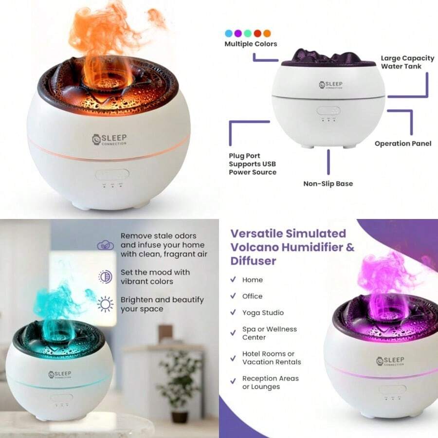 Difusor de aceite esencial para humidificador volcán Difusor de aroma de volcán de niebla fina de 360 ml funcionamiento silencioso con configuración de temporizador flexible - Blanco - Ver 1