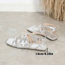 Women's Bohemian Multi-Strap Open Toe Flat Sandals, Ladies Hollow Out Backstrap Metal Buckle Casual Comfortable Versatile Non-Slip Roman Sandals - Silver - View 8