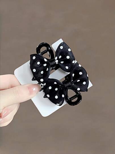 2 chiếc kẹp tóc nơ chấm bi kiểu retro, kẹp tóc nửa đầu dễ thương, phụ kiện tóc hàng ngày đa năng dành cho nữ.