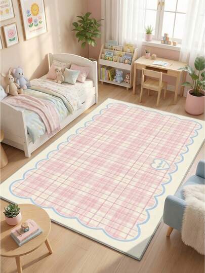 1pc Pink Line Heart Pattern Carpet, Cute & Playful Style, Adorable Decorative Floor Mat, Bedroom Decor, Living Room Carpet, Home Decor, Outdoor Rug, Washable Carpet, Graduation Gift