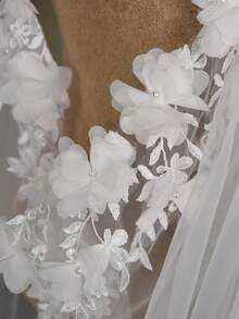 1pc 3D Floral Trailing Bridal Shawl, Lace & Beaded Wedding Cape, Suitable For Church Ceremony, Party, Wedding Photography Dress Accessory,Summer,Beach - Nhiều màu - Xem 7