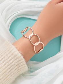 1pc Metal Minimalist Open Bangle, Suitable For Daily Wear In Summer (Adjustable Size) - Rose Gold - B156 - View 2