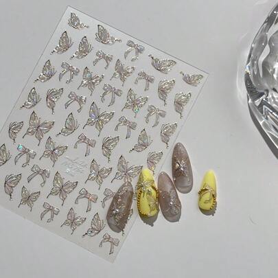 1 miếng dán móng tay hình bướm lấp lánh, miếng dán móng tay hình bướm tinh tế, miếng dán trang trí móng tay mỏng cứng tự làm, dụng cụ làm móng, miếng dán móng tay
