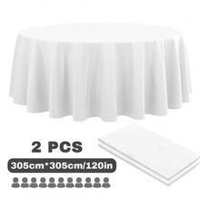 120in Disposable Plastic Round Tablecloth, PEVA Material, Extra Large Size For Party, Birthday Theme Decoration - White - View 1