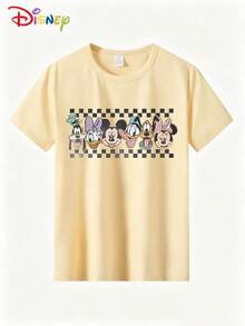 Disney Mickey Mouse Family, Element Themed Cartoon Print, Casual And Simple Short Sleeved T-Shirt, Suitable For Spring And Summer Wear, Suitable For Boys And Girls. Festival Gift - 杏色 - 查看 2