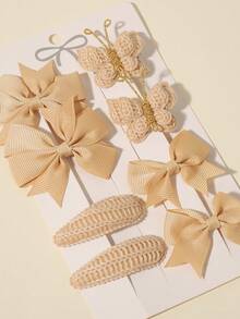 8pcs/Set Bowknot Satin Ribbon + Knitted Fabric Non-Clip Sweet Girl Hair Clips Set, Suitable For Daily Wear / Photo Shoot - Mixed color - View 7