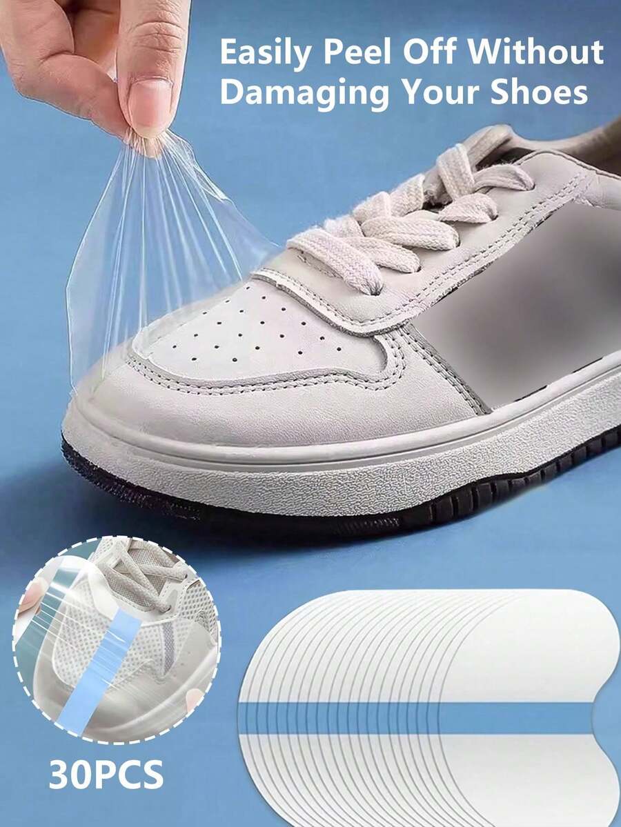 2026 Latest: 30pcs Professional Shoe Toe Protector - Self-Adhesive Waterproof. Suitable For Sneakers, High Heels And Mesh Shoes. Invisible Anti-Stain Toe Cap Sticker, Provides Premium Shoe Protection. Offers Long-Lasting Sealed Protection For Shoes, Preventing Damage In Damp And Muddy Environments.