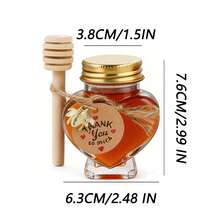 Bộ 6/16/32 hũ mật ong mini hình trái tim 60ml, kèm que khuấy, dây gai, mặt dây chuyền hình ong và thiệp cảm ơn, thích hợp làm quà tặng đám cưới. - Xem 2