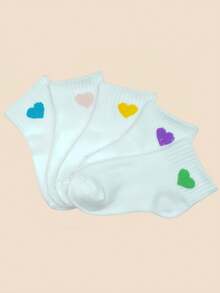 5/10/15 pares de calcetines de niña con patrón de corazón de color caramelo, calcetines lindos para niños para la escuela, deportes, todas las estaciones, adecuados para niñas, calcetines blancos para niños y niñas - calcetines transpirables hasta el tobillo, calcetines básicos diarios para niños, accesorios de ropa para niñas, calcetines para zapatos de niñas, calcetines cortos, suministros para bebés, calcetines para niñas bebés - Multicolor - Ver 9