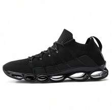 Men's Plus Size Sports Shoes Are Comfortable Running Shoes, Lightweight Casual Shoes, Fashionable And Equipped With Shock Absorption And Breathable Design, Suitable For Running, Hiking And Daily Wear - màu đen - Xem 2