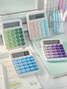 1pc Dopamine Rainbow Candy Print Calculator, 12-Digit Large Display, Cute Gradient Color Retro Design Student & Office Cashier Use,School Supplies,Back To School - Single Piece - View 7