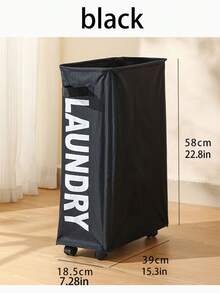 Laundry Basket With Wheels, Laundry Basket With Dustproof Mesh, Waterproof Laundry Fabric Basket For Laundry - Black - View 6