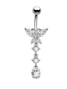 1pc/5pcs Butterfly Series Navel Rings Set, Inlaid Sparkling Cubic Zirconia Dangle Belly Button Piercing Body Jewelry, Suitable For Summer Beach - Multicolor - View 11