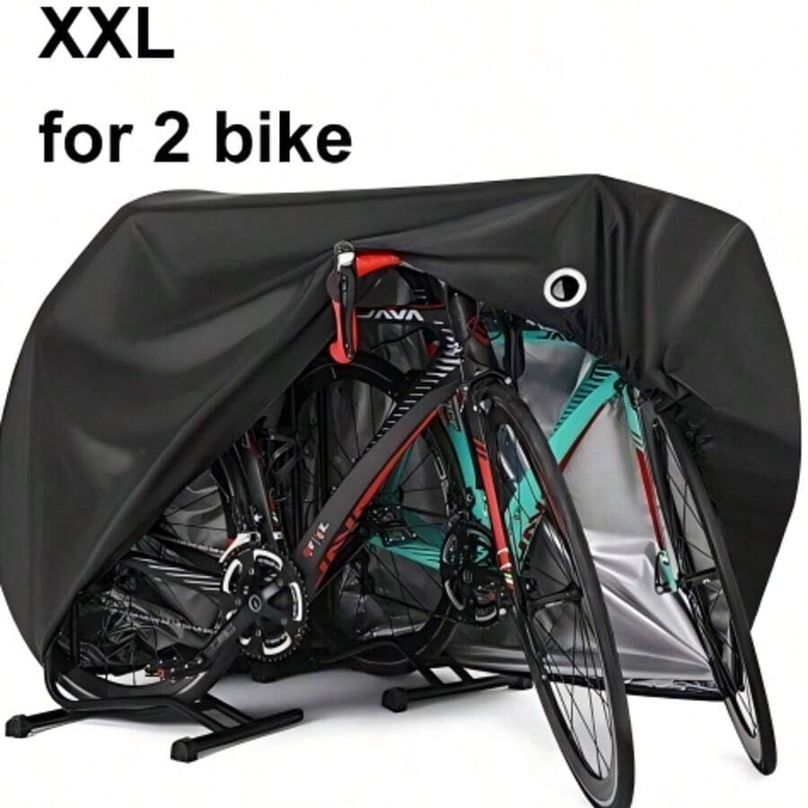 Outdoor Waterproof Bike Cover For 1 Or 2 Bikes, All-Weather Protection (Sun/Rain/Dust/Wind/UV), With Lock Hole & Carry Bag, For Mountain/Road/Electric/Heavy Duty Bicycles - Black - View 1