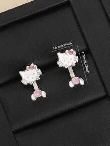 SANRIO 1对时尚热销猫咪耳钉，百搭日常佩戴，送朋友的绝佳礼物 - 銀色 - 查看 3
