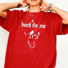 2026 Tops For Women Plus Size - Plus Size - Women's Bark For Me Comfortable T-Shirt| Retro Fun Barking Dog Design, Fashionable Street Style, Elegant - 紅色 - 查看 2