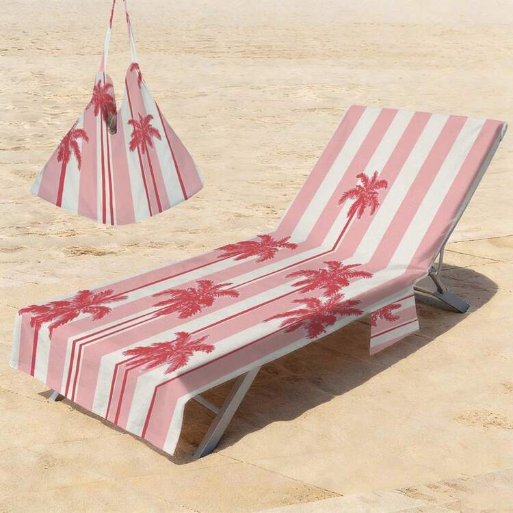 1pc Coconut Tree Microfiber Beach Chair Cover, With Pocket, Lightweight & Breathable, Ideal For Travel & Beach Vacation, Pool Essential | Summer Style | Portable Beach Set, Beach Towel - Style3 - View 5