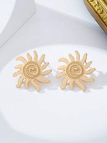 1 Pair Fashionable Exquisite Spiral Design Metal Sun Earrings, Minimalist Elegant Earrings For Women, Suitable For Daily Wear, Vacation, Dates, Banquets, Parties, Summer Beach Holiday Accessories - Gold - View 3