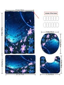 1/3/4件套梦幻星空百合印花浴室帘套装,梦幻花卉浴室窗帘,防水耐用,现代家居浴室装饰浴帘,72英寸*72英寸 - 浴室隔断浴帘,包含12个挂钩,浴室配件 - 包括马桶盖套、浴垫和地毯,采用涤纶面料 - 可水洗,适用于家庭浴室/酒店/日式风格/民宿/瑜伽馆,浪漫疗愈浴室装饰,四季皆宜,公寓必备,乔迁礼物,母亲节礼物 - 夢幻星空 - 查看 15