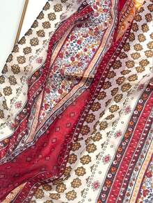 1pc Printed Scarf, New Women's Silk Scarf, Fashionable Versatile Shawl, Sunscreen Beach Wrap, Spring/Summer,Accessories,Travel Essential - Red - View 10