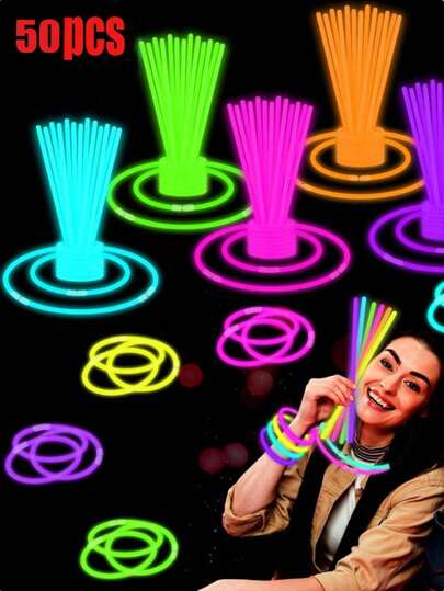 50pcs - Glow Sticks, Including Backpack Straps, Decorative Accessories, Glow Bracelets And Necklaces. The Glow Sticks Illuminate In The Dark. Suitable For Birthday Parties, Camping Activities And Game-Themed Party Decorations.