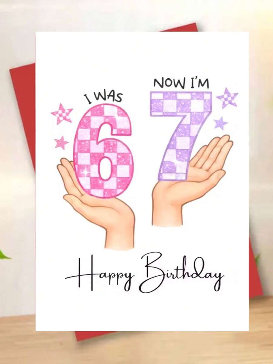 1 chiếc thiệp chúc mừng sinh nhật bé gái 7 tuổi. Bao gồm phong bì, giấy bìa dày. Thiết kế số và sao kẻ ô màu hồng và tím. Hoàn hảo cho bé gái tròn 7 tuổi – Thiệp sinh nhật dễ thương lý tưởng (12cm/4.7in X 17cm/6.7in) - Phong bì đỏ - Xem 1