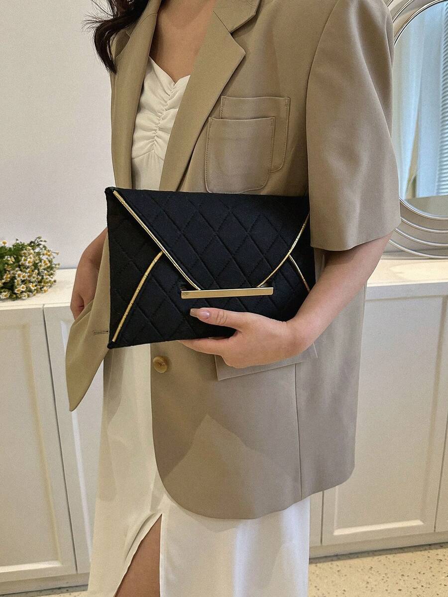 1pc Felt Plain Envelope Clutch Wallet, Minimalist Elegant Daily Use Handbag, Holiday Gift For Women - Black - View 1