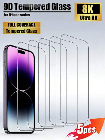 Bộ 5 miếng dán màn hình cường lực siêu trong, độ truyền sáng 99% cho khả năng hiển thị màu sắc chân thực, chống trầy xước, chống bám vân tay, bề mặt mịn, độ nhạy cảm ứng được tối ưu hóa, tương thích với iPhone 17e/17 Pro Max/17 Pro/17 Air/17/16 Pro Max/16 Pro/16 Plus/16/15 Pro Max/15/14/13/12 và các dòng máy khác.