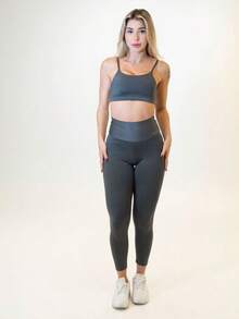 High-Support Polyamide Fitness Top With Double Lining. - Dark Grey - View 3