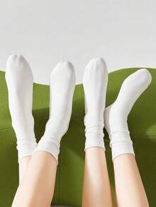 1/4 Pair Women White Simple Fashionable Versatile Breathable Moisture-Wicking Casual Mid-Calf Socks, Spring/Summer - White - View 3